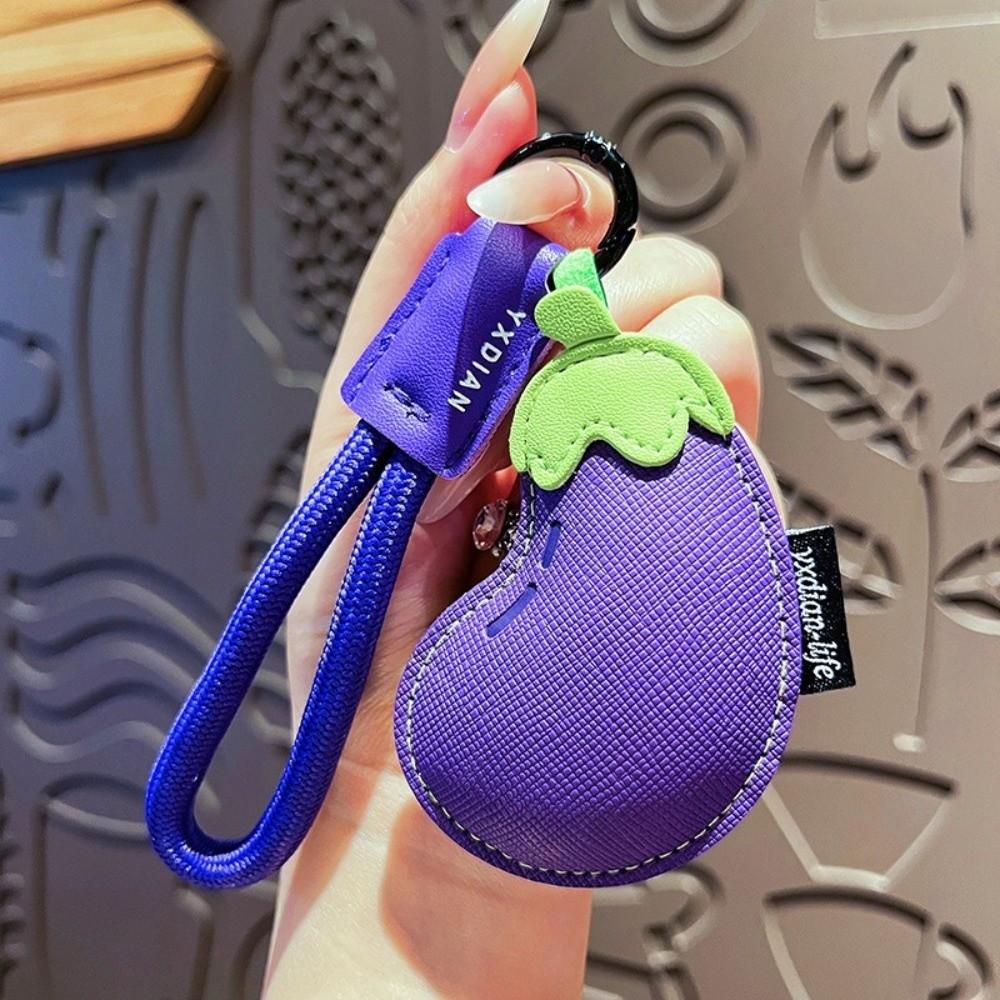 Eggplant PU Leather Bag Pendant Cartoon Car Keyring Funny Vegetable Keychain  Students