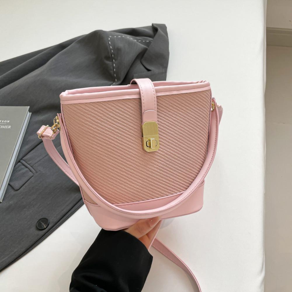 

Женская PU сумка кроссбоди с замком-поворотом Элегантная сумка для поездок на работу Сумка-ведро кроссбоди для шопинга Клуб розовый