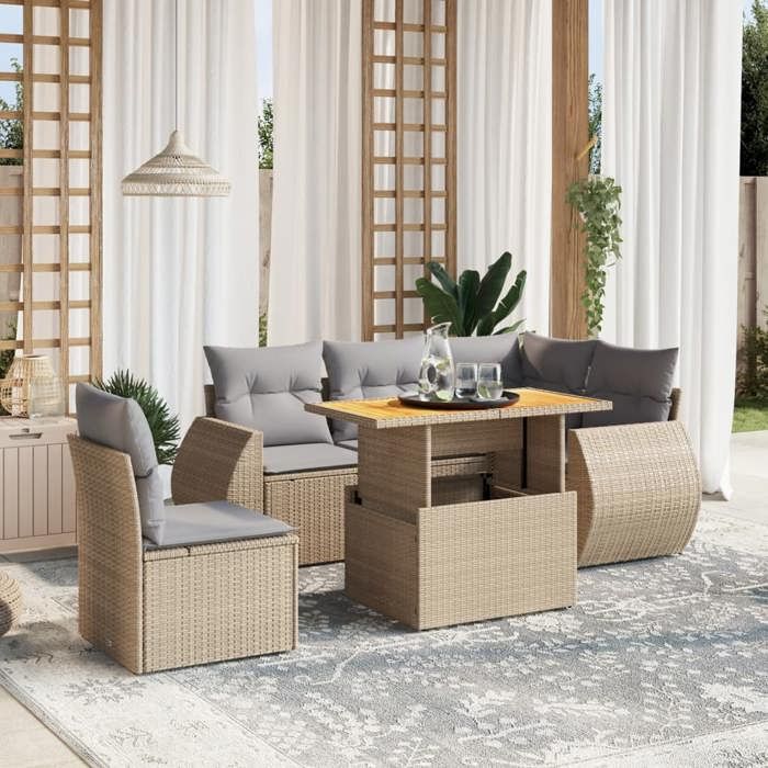 VidaXL Salon de Jardin avec Coussins 6 pcs, Canapés de Terrasse, Ensemble de Meubles de Patio, Mobilier d'Extérieur, Beige 3272200