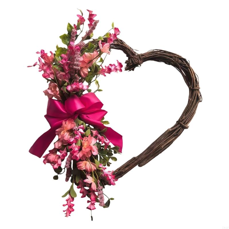 Heart Shaped Artificial Rose Flower Wreath Valentine's Heart Wreath Door Hanging Decoration for Door Wedding Backdrops