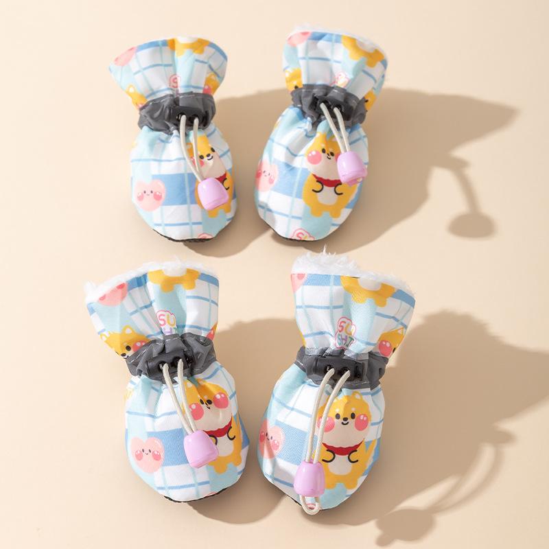 

Dog shoes fleece thickened autumn and winter cute wind soft sole warm non-slip going out cotton shoes teddy foot cover No. 1 (recommended weight 1-1 kg)