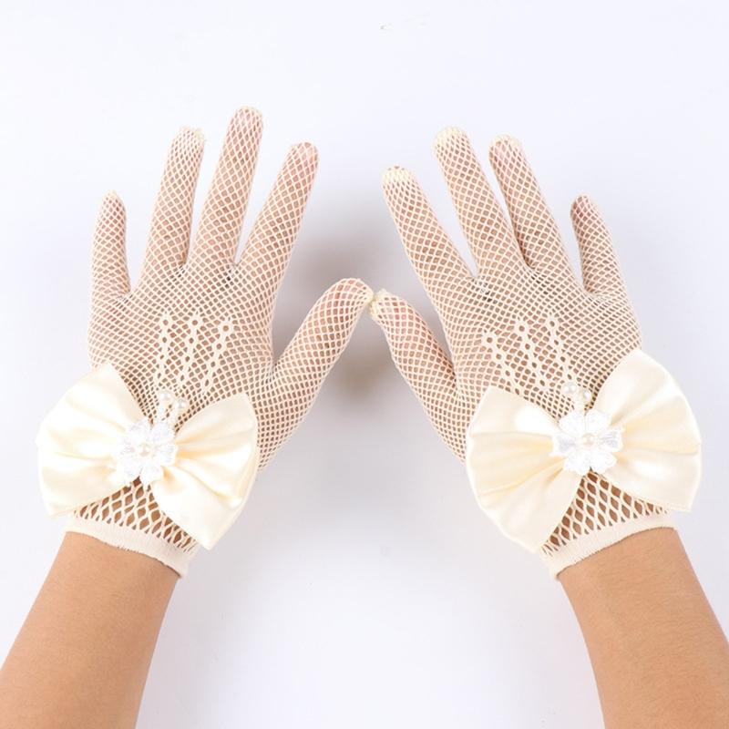 1 Paar Spitze Mädchen Formelle Handschuhe Stilvolle Bequeme Stoff Fäustlinge für Hochzeitskleider und Andere Besondere Anlässe
