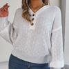 GMXIA Women's Fashion Casual Solid Color Autumn Winter Long Sleeve V-neck Loose Button Up Lantern Sleeve Pullover Sweater