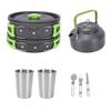 Camping Cookware Mess Kit Lightweight Anti Stick Camping Pot Pan Kettle Set with Utensils Stainless Steel Cups for