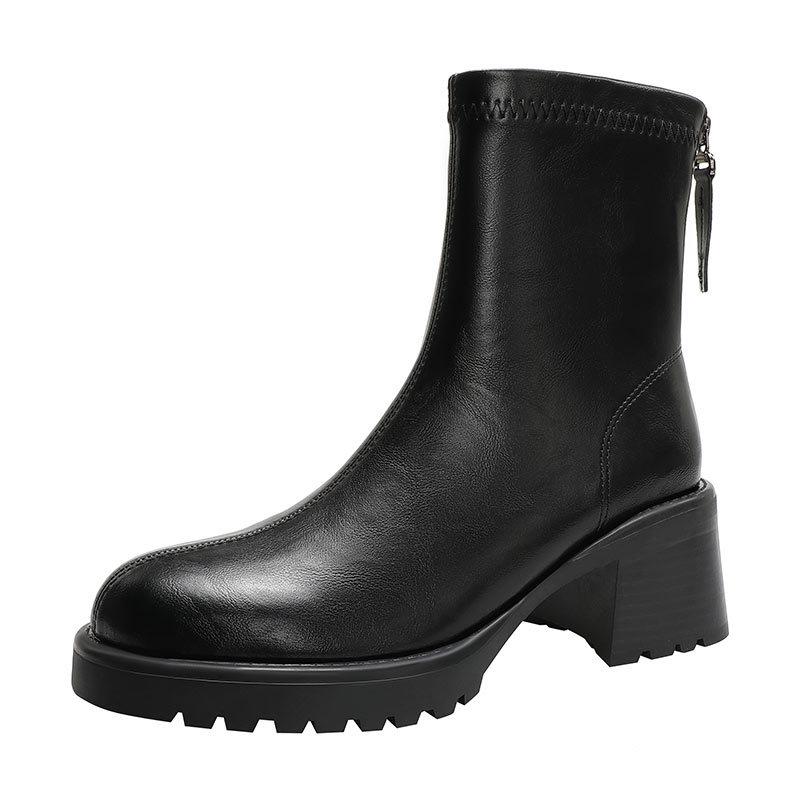 Platform Martin Boots Women's British Style 2025 New Autumn and Winter Thick Heel Medium Tube Women's Boots Soft-sided High-heeled Short Boots