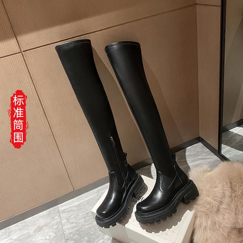 Women's Shoes Sugar Cube Over the Knee Boots 2025 Autumn and Winter New Platform-soled Boots Can't Be Elastic, Fashionable and Popular Long Boots