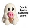 Halloween Cute Ghost Figurine PLA Statue with Pink Skull Ice Cream Mini Spooky Desktop Ornament for Home Party Decoration Gift