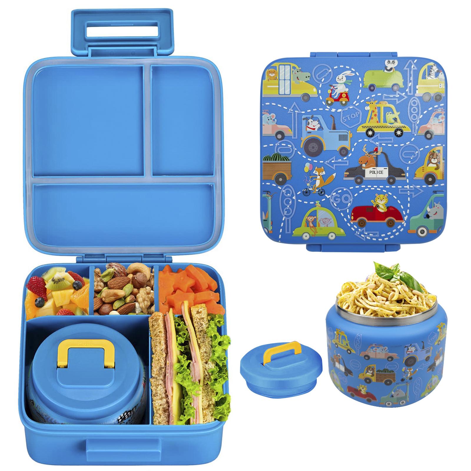 

1 set Bento Lunch Box for Kids With 8oz insulated vacuum food jar, Food Containers for School,Microware&Dishwasher Safe 4&1 синий