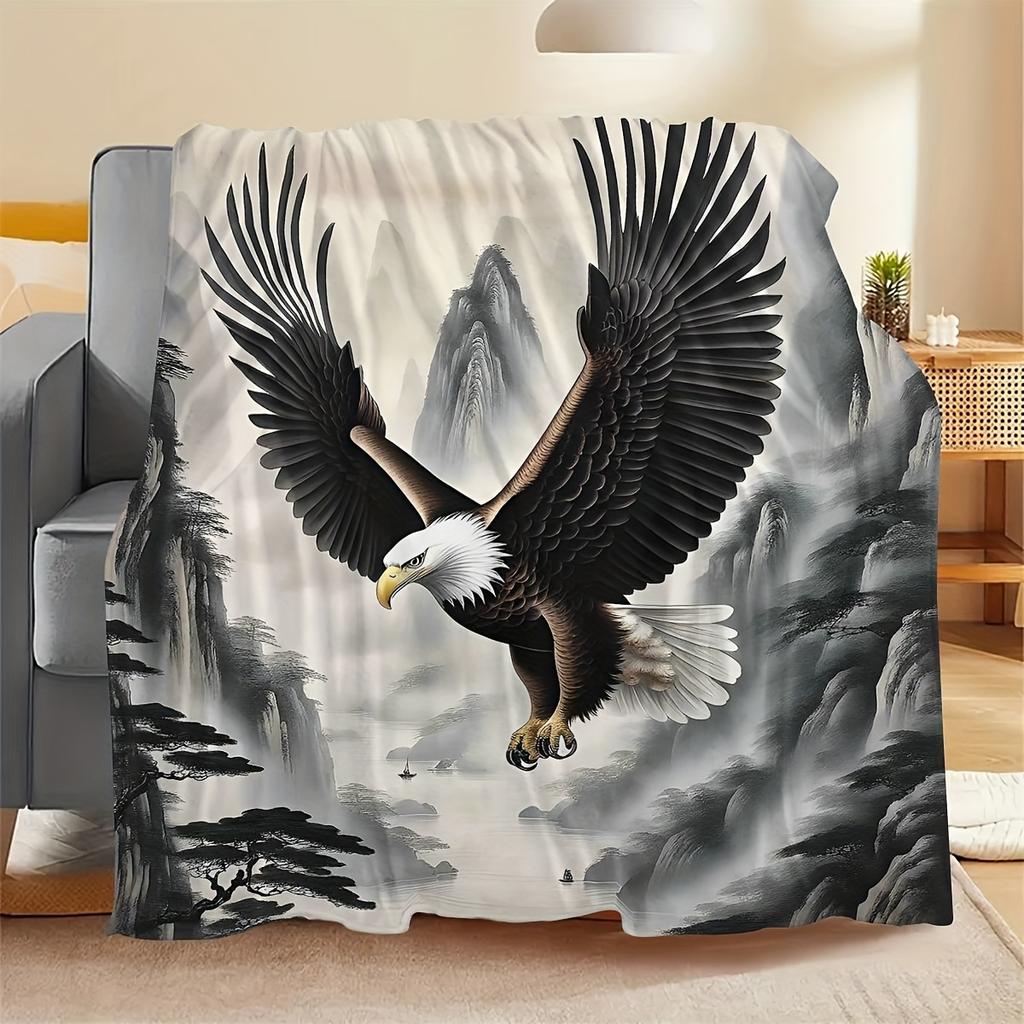 Eagle Soaring Sky Digital Print Throw Blanket - Ultra-Soft, Warm & Cozy Polyester Blend, Perfect for Bed, Sofa, Travel