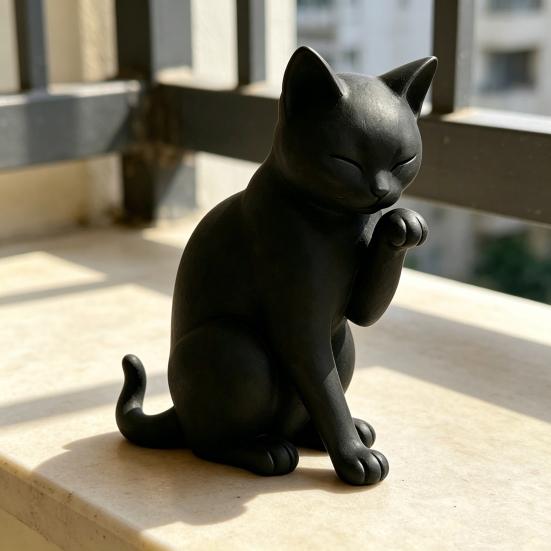 Black Cat Model, Mini Cat Shape Ornament, 3D Printed Matte Black Decorative Figurine for Desktop Entrance Hall Bedroom