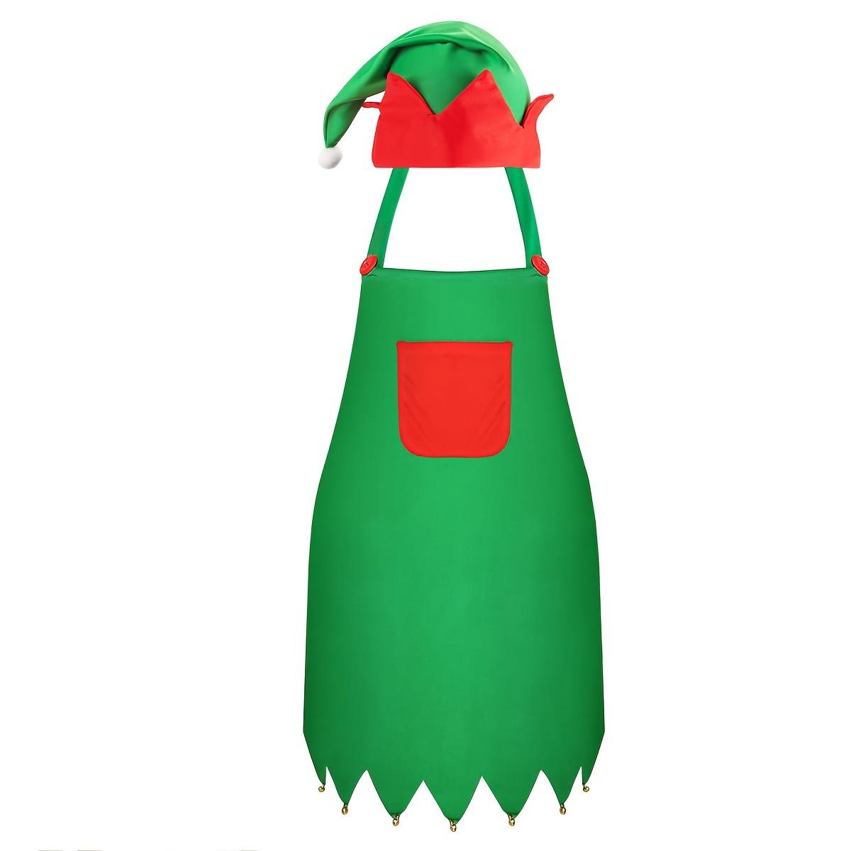 

2 шт., декоративный фартук, рождественский фартук и комплект шляп для женщин, рождественская шляпа эльфа, рождественский орнамент кухонного фартука Санта-Клауса зелёный