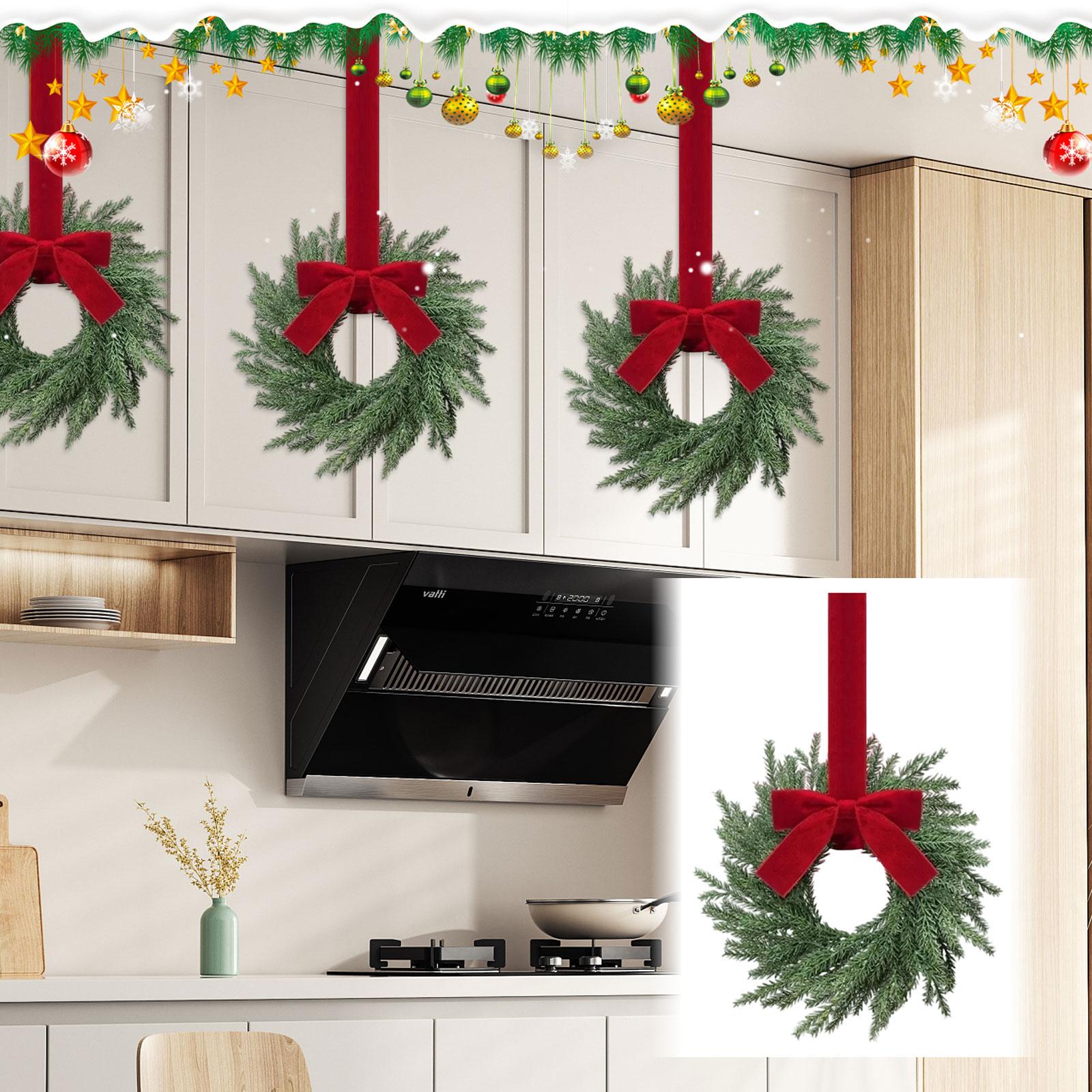 

Christmas Kitchen Cabinet Wreaths With Plaid Bow Ribbon Hanging Cabinet Doors Wreaths Decorative For Kitchen Window Outdoor Indoor Holiday Decor One Size