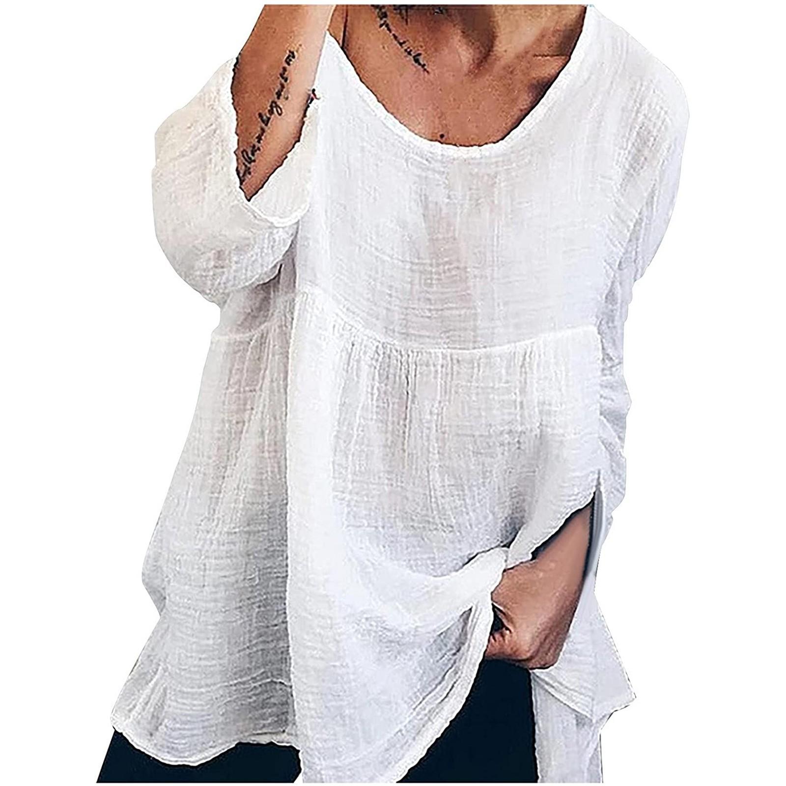 

Женская рубашка средней длины, свободная рубашка среднего размера с длинным рукавом, повседневный простой длинный широкий топ XXXL белый