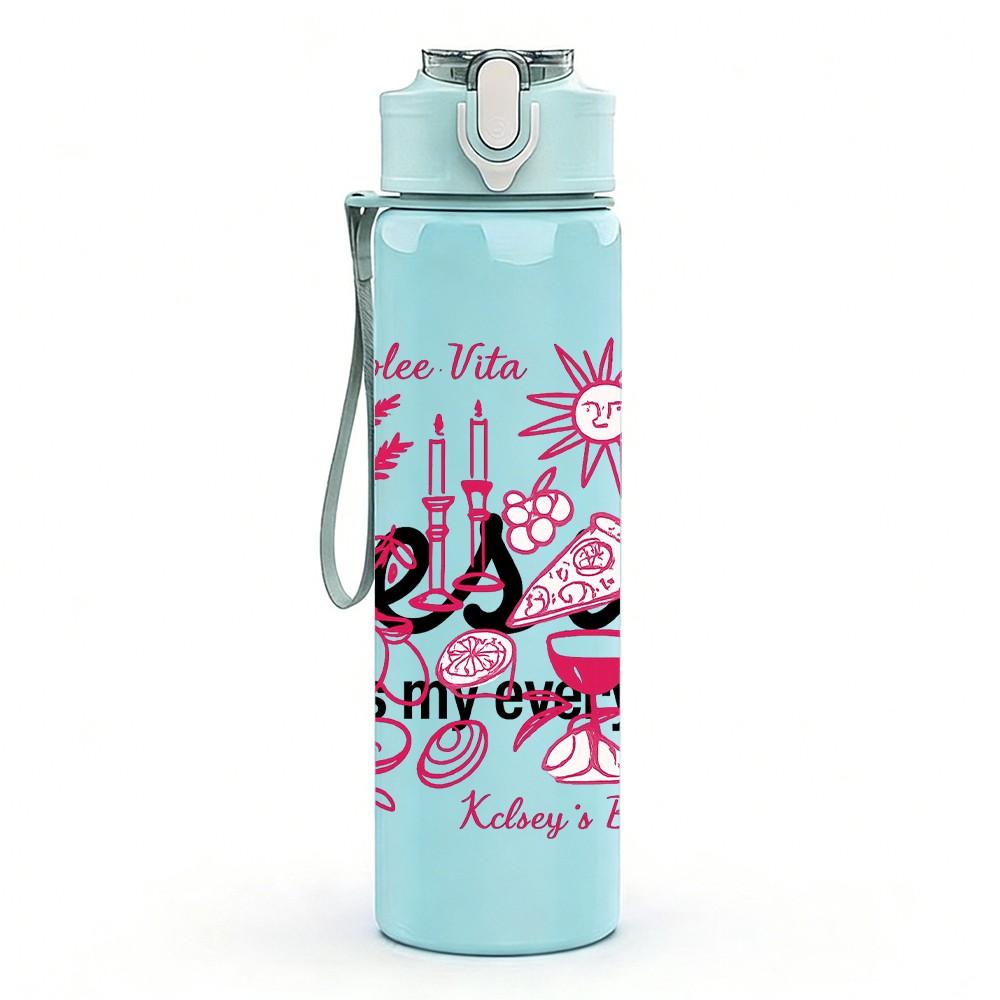1PC Jesus Floral Letter Art 750ml Color Plastic Sports Water Bottle Leakproof Flip Straw Lid Suitable for Sports Office Home Use