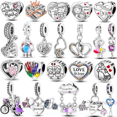 Copper Colorful Love Heart Shape Charm Beads Lover Girl Boy Dangle Fit Bangle Bracelet Necklace Jewelry Marking