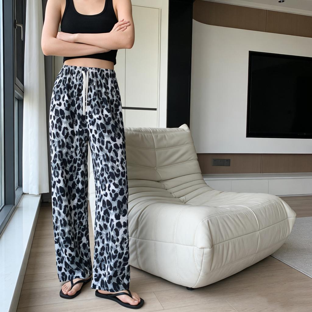 Ice silk wide-leg pants women's summer thin new Chinese ink cool pants high-waisted casual pants trousers women's clothing