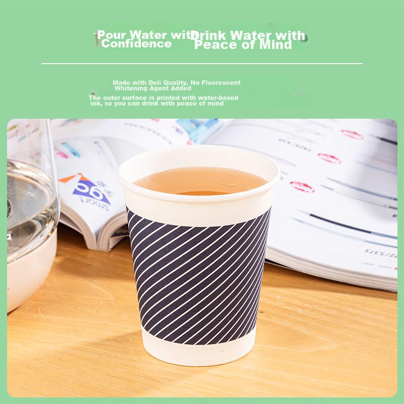 Deli 280ml Disposable Paper Cups, Bamboo Pulp Water Cups, Coffee Cups, Milk Tea And Coffee Shop Cups with Stirrers, 50 Pieces