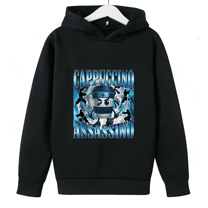 Italian Brainrot Cappuccino Assassino Fun Emoji Pullover Cotton Hoodie Autumn Winter Casual Warm Hooded Sweatshirt Men's Hoodies