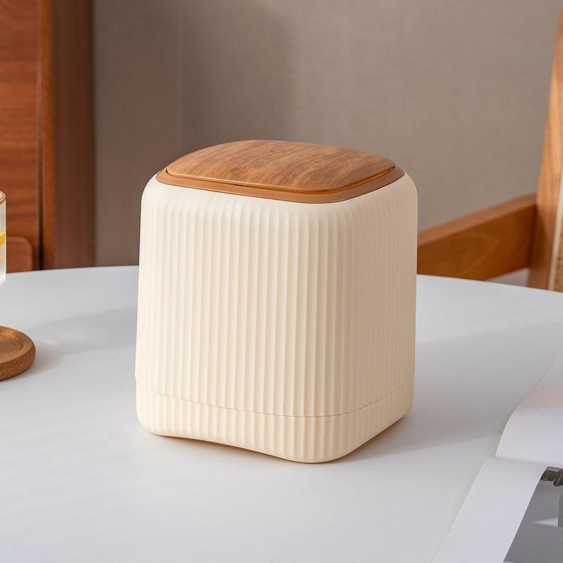 Desktop Trash Can with Lid In/Outside Double Barrels Garbage Waste Bin Organizer Bedroom Office Desk Storage Box Durable Plastic