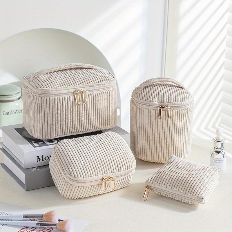 

4pcs Velour Cosmetic Bags Set, Large Capacity Handheld Makeup Pouches with Snap Closure, Portable Organizer for Beauty Tools, Unfragranced хакі