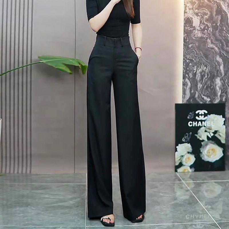 

Black Straight-Leg Suit Pants for Women, Summer 2026 New Style, Elegant and Simple, High-Waisted, Drapey, Slimming, Narrow Wide-Leg Pants Black [Regular] S
