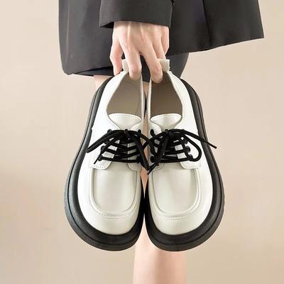 Pantofi Dama la Reducere 2024 Noi cu Șireturi Pantofi cu Toc Mediu pentru Femei Toamnă Vârf Rotund Uni Mary Jane Toc Mediu Impermeabil Pantofi Eleganti de Lucru Loafers