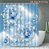 4Pcs Crystal Blossoms Shower Curtain Set with Non-Slip Bath Mat, Toilet Lid Cover, Contour Rug & 12 Hooks, Bathroom Decor