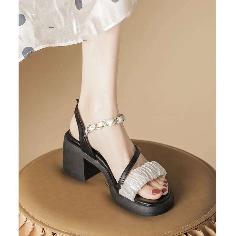 French high heels thick heel 2025 summer new versatile fashion small thick sole word belt sandals women's wear