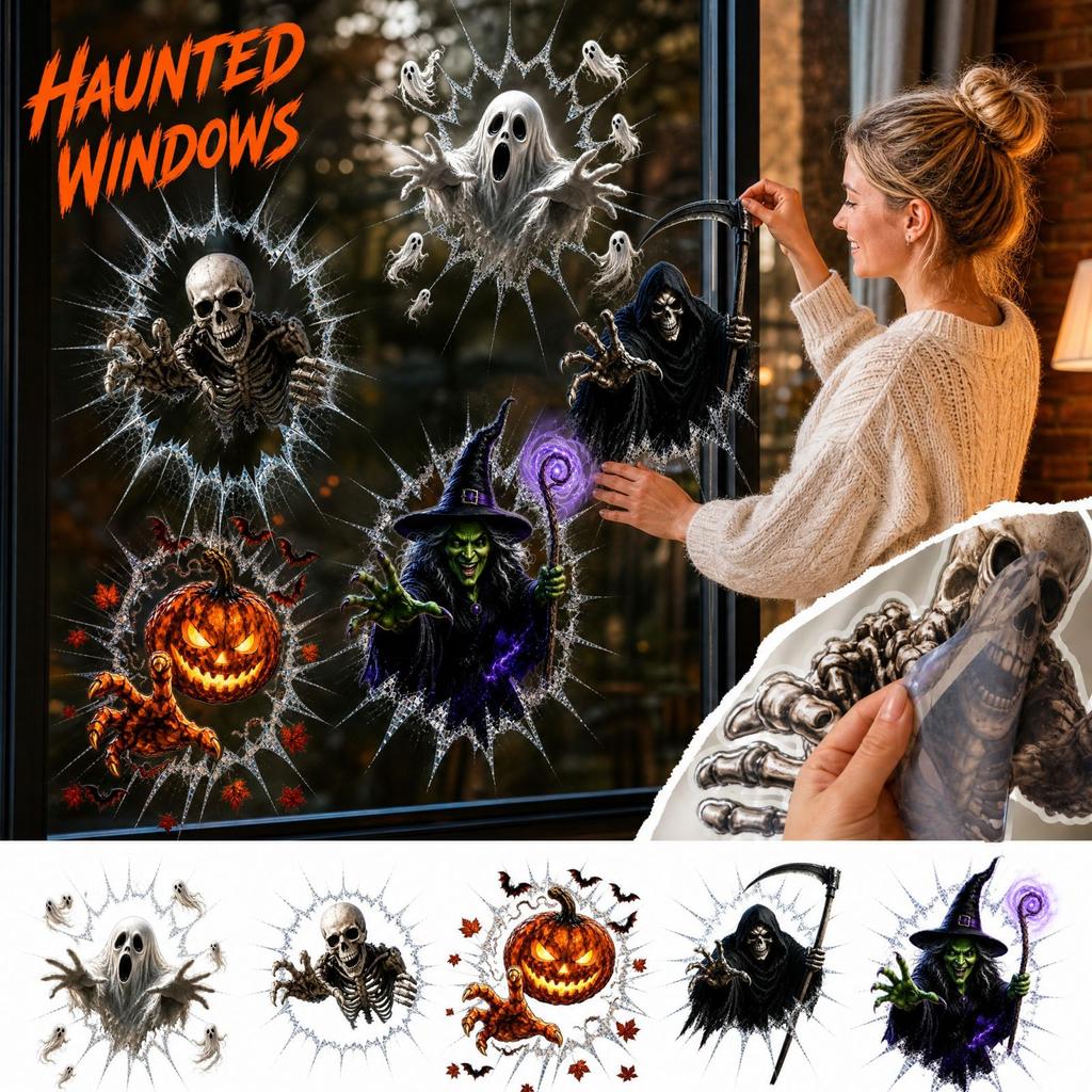 Halloween Window Sticker House Scene Holiday Decoration for Home