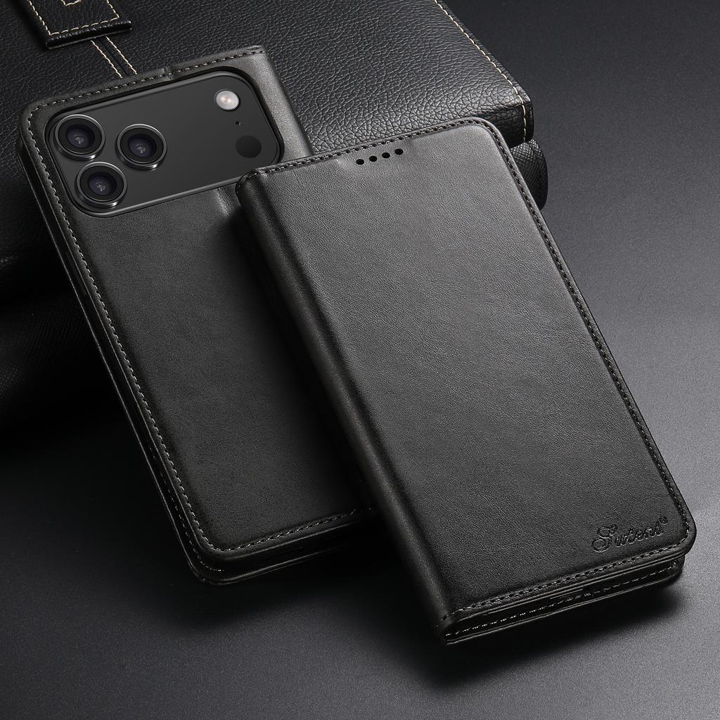 Plain Leather Card Holder Case for iPhone 18 Pro Max 17 Air 17E 16E 16 Pro 15 14 13 12 Mini 11 Magnetic Button Wallet Flip Cover