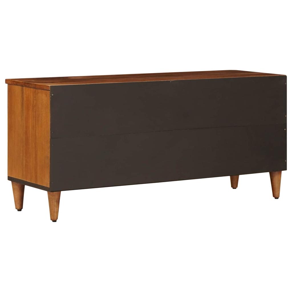 TV Stand with Shelf Walnut Finish 100 X 33 X 46 Cm Solid Mango Wood