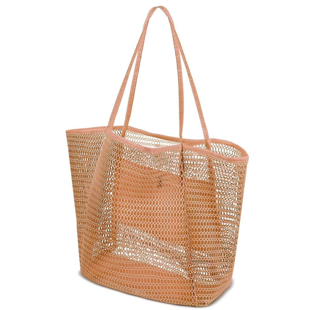 Women's Foldable Mesh Beach Bag - Versatile Shoulder Bag for Shopping and Travel