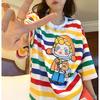 Sommerlich Verspieltes Regenbogenstreifen Cartoon Dreidimensionale Dekoration Locker Lässig Rundhals Kurzarm Oversize T-Shirt