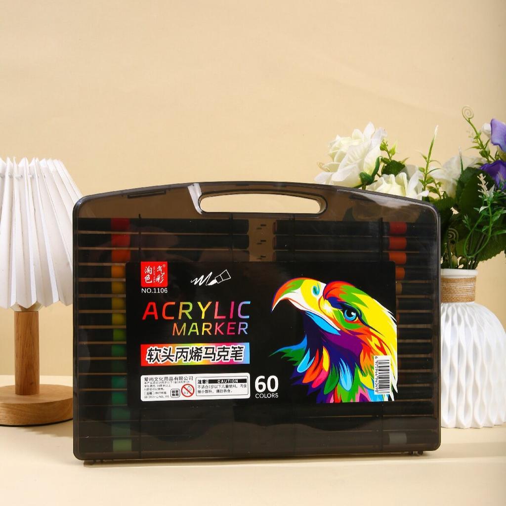 Soft Head Black Box Acrylic Marker Quick Drying Stacking Color Opaque Paper Children Diy Graffiti Art Painting Pen