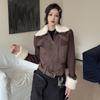 Y2k Fur Coat Women Vintage Harajuku Knitted Jacket Grunge Aesthetics Fur Collar Zipper Coat