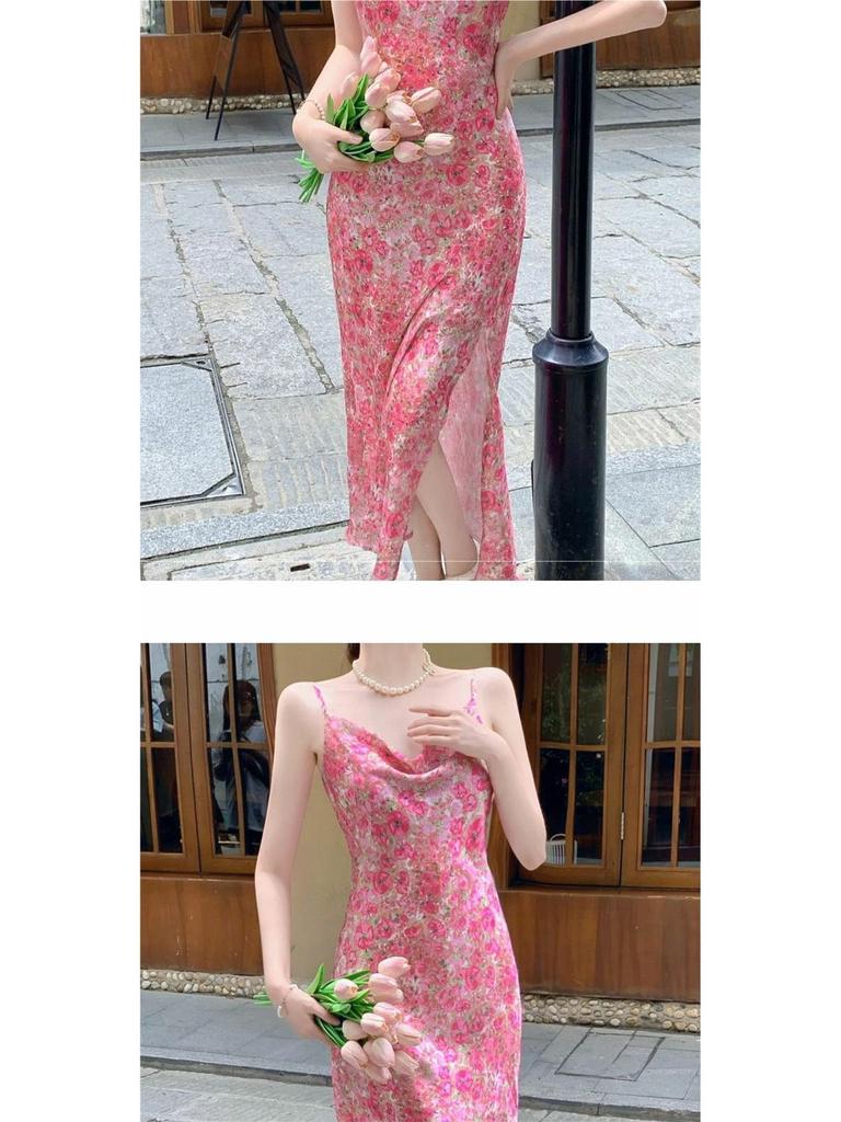 Elegant French Chic Floral Pink Cami Dress - Slimming and Stylish Summer Wear