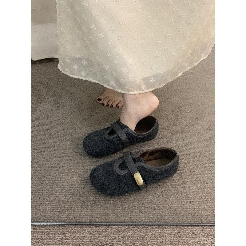 Deep mouth round head suede brown Mary Jane single shoes women's retro velvet Birkenstocks cotton shoes