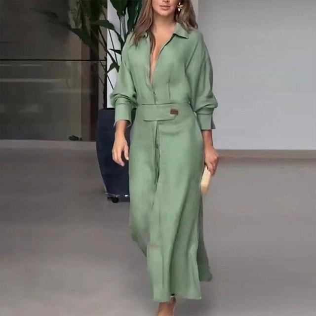 Modekleid für Damen Luxuriös Elegant Einfarbiges Kleid Herbst Party Slip Taschen Langarm Unregelmäßige Hemdkleider