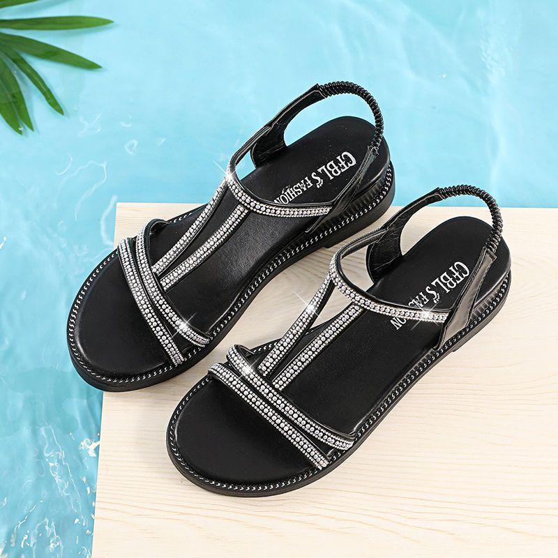 Sandals for Women Roman Style Flat Rubber Diamond Woman Shoes Open Toe Comfort Low Price Daily Casual Vintage Anti Slip Hot Pvc