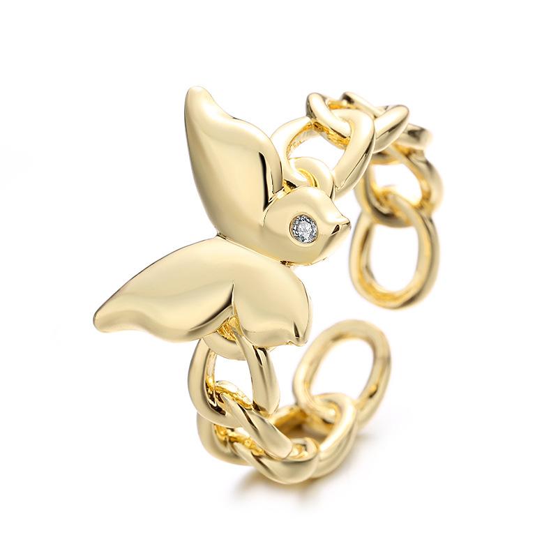 2026 18K Gold Plated Ring Women's Vintage Diamond Ins Simple French Light Luxury Index Finger Geometric Opening Irregular Ring Trend