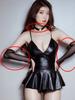 Sexy Wet Look PU Leather Dress Female Breast Exposing Bodysuit Hot Erotic Clubwear Sexy Elastic Latex Lingerie Cosplay Red Dress