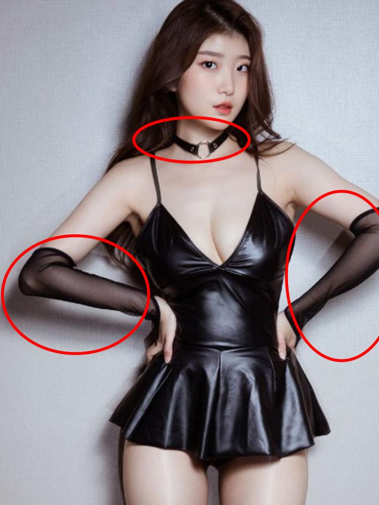 Sexy Wet Look PU Leather Dress Female Breast Exposing Bodysuit Hot Erotic Clubwear Sexy Elastic Latex Lingerie Cosplay Red Dress