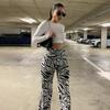 Streetwear y2k calças femininas sexy outono zebra impressão calças de perna larga feminina cintura alta moda casual calças femininas 16395