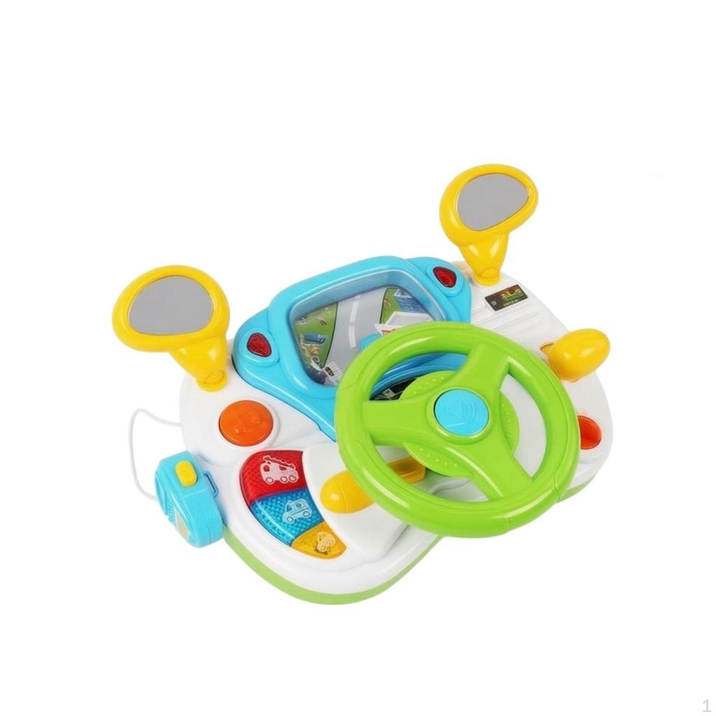 Toy Steering Wheel with Dashboard | Compact Tabletop StylePowered Design, Pretend Driving