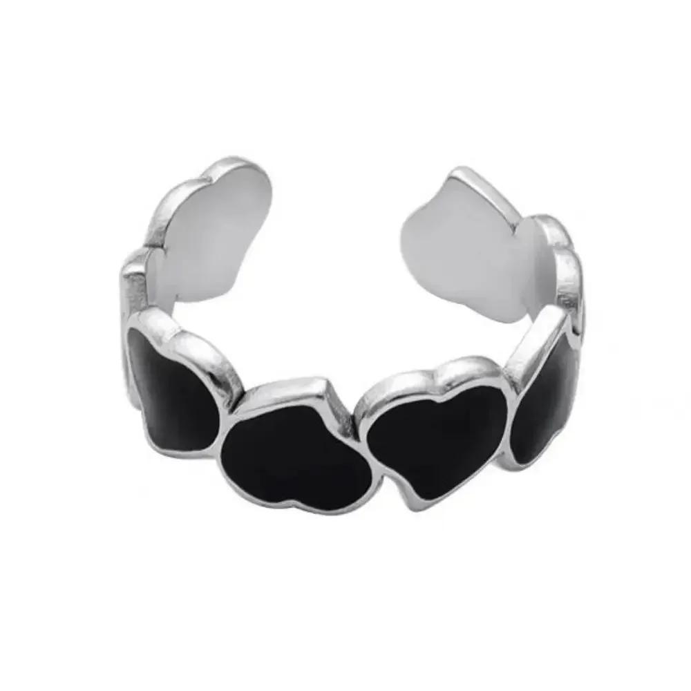 1/3PCS Adjustable White Black Multi Love Heart Cuff Stainless Steel Ring bandChunky Stackable Open Band Rings For Women Jewelry