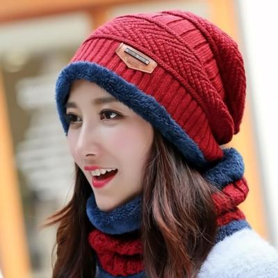 Men's and Women's Winter A Neck Warmer Set Winter Knit Short Beanie