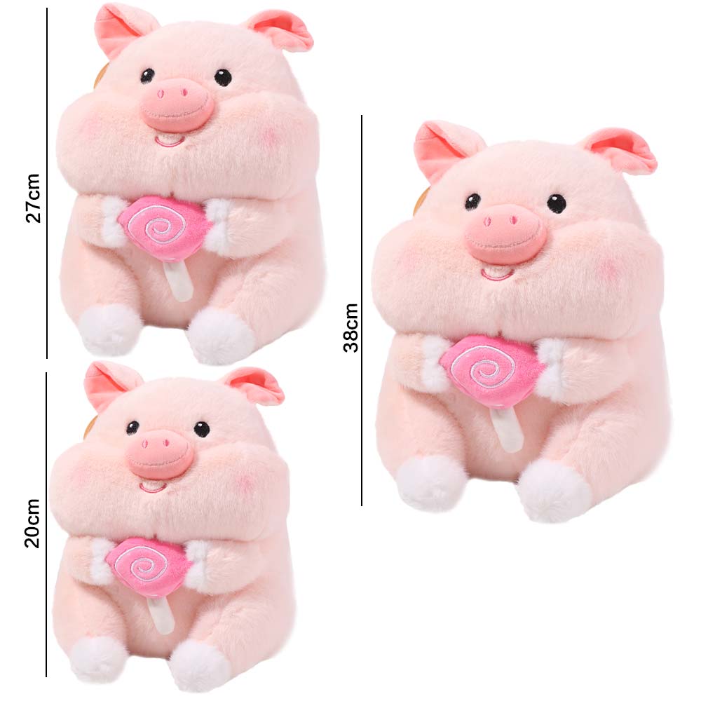 Fluffy Pig Holding Lollipop Plush Toys PP Cotton Stuffed Pig Plushie Doll Birthday Parties