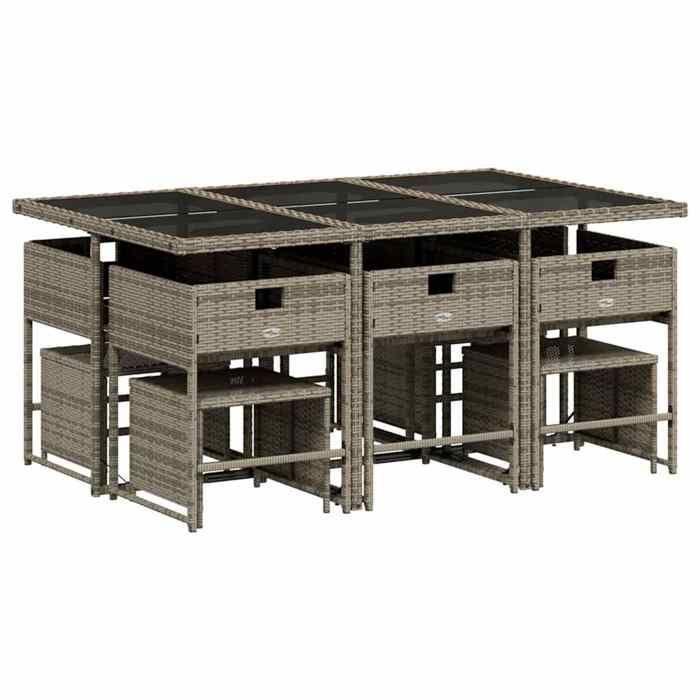 VidaXL Ensemble à Manger de Jardin avec Coussins 11 pcs, Table et Chaises à Dossier Rabattable, Meubles d'Extérieur Patio 3211328