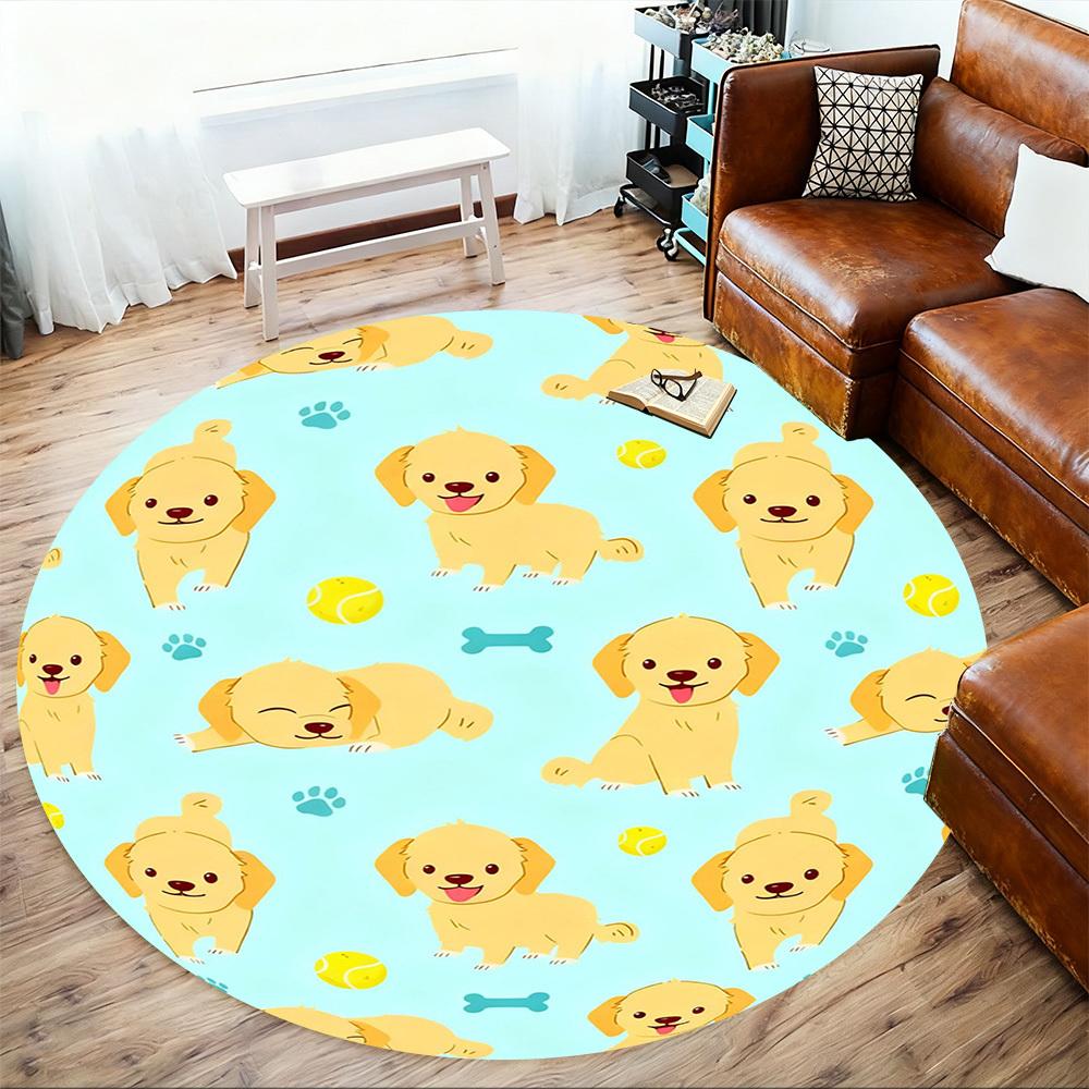 1PC Puppy Tennis Ball Round Chair mat Area Rug - Non-Slip, Floor Mat for Office, Bedroom, and Indoor Decor -Gift D1127183