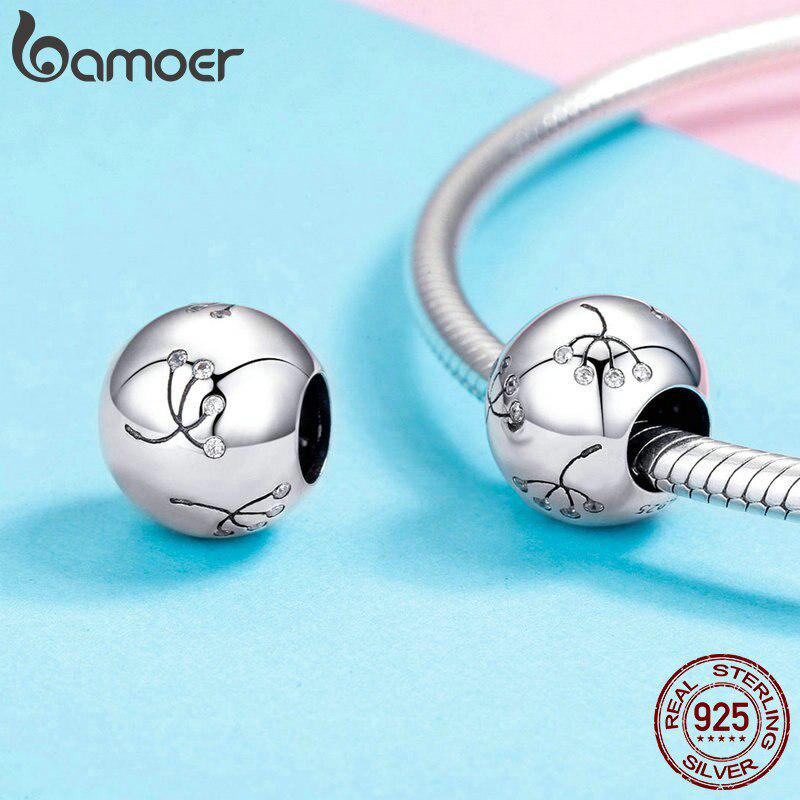 BAMOER 925 Sterling Silver Blue Blossom Flower Magic Star Round CZ Bead Fit Charm Silver Original Bracelet & Jewelry